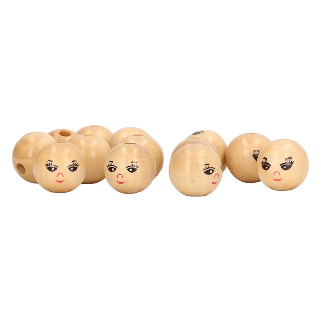 Perles Visage Smiley, Perles Rondes en Bois pour Artisanat