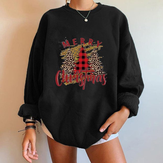 Tenues de Sortie pour Femmes Mode Femmes Décontracté Imprimé Col Rond Manches Longues T-Shirt Ample Blouse d'Automne Chandail Sans Capuche Chandail en Molleton Invité de Mariage pour Femmes en Liquidation