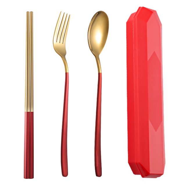 1 Set Portable Cutlery Stainless Steel Chopsticks Dinnerware Flatware With Box