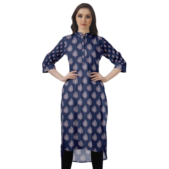 Moomaya Kurti Tunique Imprimée à Col Mandarin Longueur Genou pour Femmes Vêtements Porter