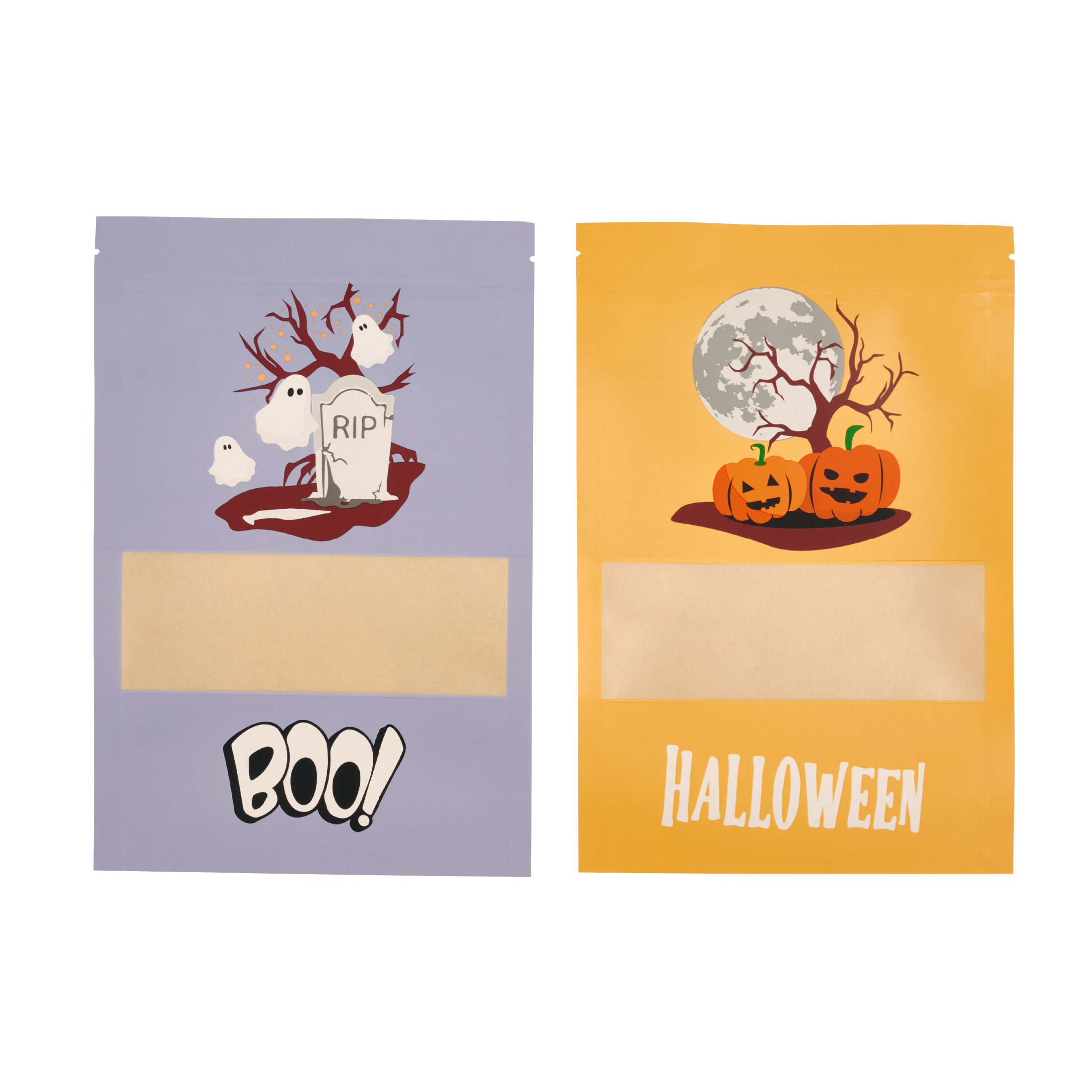 Ensemble de 20 sacs en papier kraft Tout-pour-Célébrer – Décors d’Halloween, orange et mauve