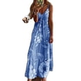 thumbnail image 1 of Robe à Bretelles Spaghetti Bohème pour Femme, Imprimé Floral Vintage, Sans Manches, Longue Maxi, Été, Plage, Vacances, Robe d'Été (Bleu Foncé, S), 1 of 7