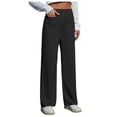 thumbnail image 1 of Women's Work Pants - High Elastic Waisted Trousers - Straight Wide Leg Button Down Casual Pants, 1 of 5