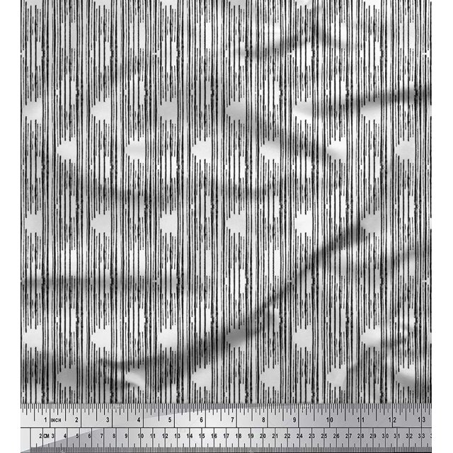 Soimoi Polyester Crepe Fabric Stripe Block Print Fabric by The Yard 52 Inch Wide