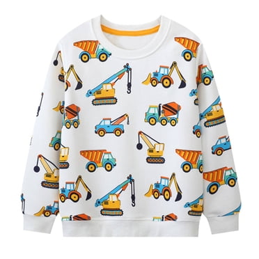 Fgnfyis Boys Sweatshirts Kids Cotton Long Sleeve Crewneck Pullover Cartoon Print Shirts Boys Shirts 4-5 Years White