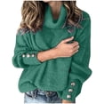 thumbnail image 1 of Kcodviy Able Ladies Bowknot Solid Oversized Christmas Sweater Color Button Sleeve Knitted Three Broomsticks Sweatshirt Casual Sweater Warm Top, 1 of 4
