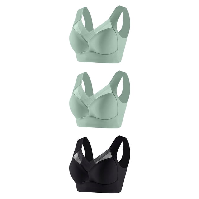 FAIWAD 3Pcs Solid Color Bra for Women Wirefree Plus Size Padded Bralettes Stretch Full Coverage Workout Daily Underwear