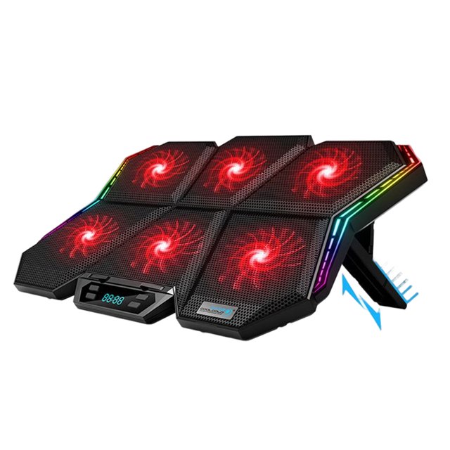 Xingzhi Support de Refroidissement pour Ordinateur Portable à Éclairage RVB pour Bureau à Domicile avec six Ventilateurs Éclairés en Rouge pour un Refroidissement Efficace, Vitesse de Ventilateur Réglable et Doubles ports USB. le Support Comprend un Éclairage RVB le Long des Bords pour un Style Stylé, Améliorant les Expériences de Jeu. Fabriqué en Plastique durable, Il Est Alimenté par USB et Conçu pour Prévenir la Surchauffe et Améliorer les Performances de l'Ordinateur Portable.