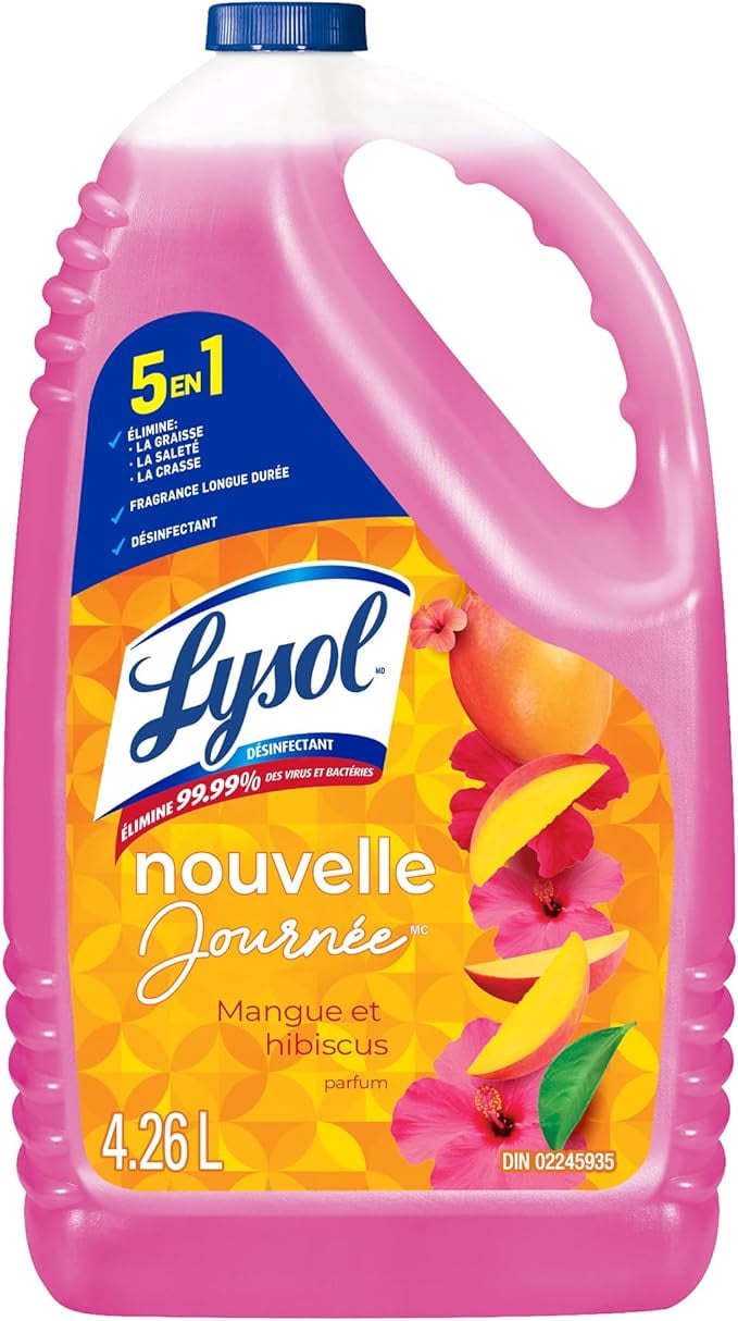 Lysol® Multi-Surface Cleaner, Pourable Disinfecting All-Purpose Cleaner for Floor & Hard Surfaces, Cuts Grease & Grime, Brand New Day ™ Mango & Hibiscus, 4.26 L