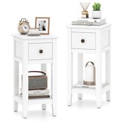 Gymax 2PCS Nightstand 3-Tier Bedside Table w/ Open Storage Shelf & Narrow Side Table White