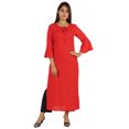 thumbnail image 1 of Moomaya Solid Rayon Kurta For Women bell Sleeve Drawstring Neck Long Ethnic Kurti, 1 of 7