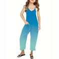 thumbnail image 1 of RXIRUCGD Girls Casual Jumpsuits Gradient Print Sleeveless Summer Rompers Long Pants With Pockets For 5-14 Years( Blue, Size:13 Years ), 1 of 6