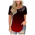 thumbnail image 1 of AMERTEER Femmes Mode Dentelle Uni à Empiècements Col Rond Manches Courtes T-Shirt Blouse Hauts T-Shirt pour Femmes, 1 of 6