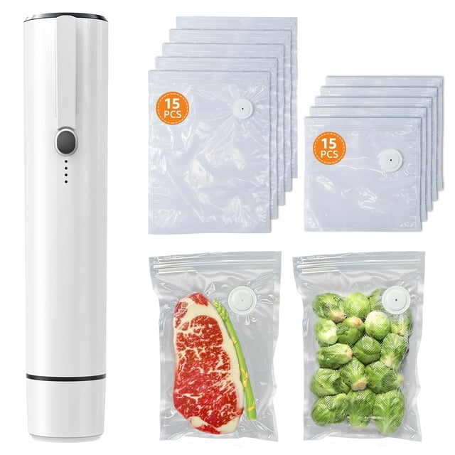 Kulukulu 2026 Upgraded Vacuum Sealer Set, Portable Vacuum Sealer Machine for Food Storage and Sous Vide + 30 Reusable Vacuum Seal Bags(15 Me