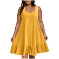 thumbnail image 3 of Sentmoon Robe Soleil pour Femme Été 2026 Mode Couleur Unie Sans Manches Col Ras du Cou Robe Fluide Coupe Ample Grande Taille pour Sortir et Faire la Fête Jaune XXXXXL, 3 of 9