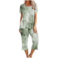 thumbnail image 2 of Liquidation Aujourd'hui Iumwxz Pyjamas Décontractés Fluides Ensembles Femmes Tenues d'Été Teinture sur Nœuds Graphique Col Rond Manches Courtes Taille Élastique Pantalons Courts Ensembles pour Femmes Vacances, 2 of 6