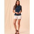 thumbnail image 2 of INSPIRE CHIC Blouse à Manches Courtes en Maille pour Femme, Col en V à Col Montant avec Nœud, 2 of 6