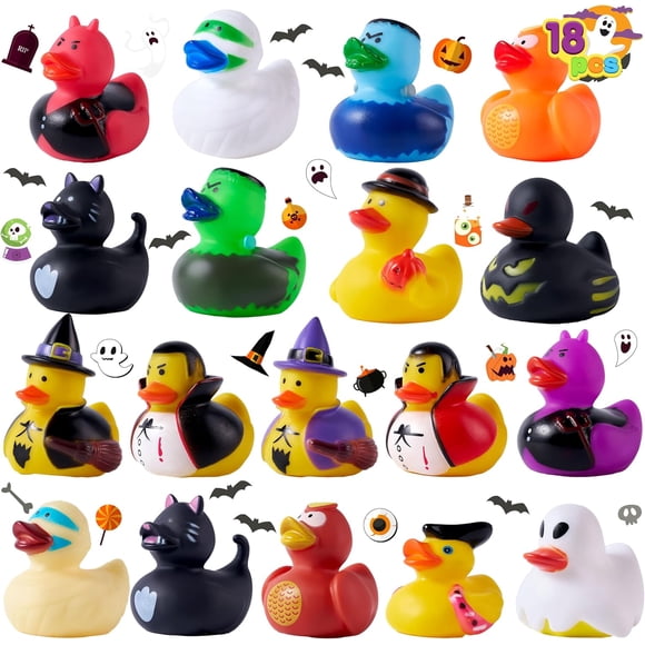 18 PCS Halloween Rubber Ducks, Halloween Ducks Toys for Trick or Treating Goodie Bag Fillers, Bathtub Toys Duckies for Halloween Party Favors Decorations, School Classroom Game Prizes