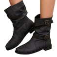 thumbnail image 3 of LOVZFMLL Boots for Women Mid Calf Stovepipe Boots Buckle Round Toe Slip Resistant Low Block Heel Suede Fall Winter Boots, 3 of 6