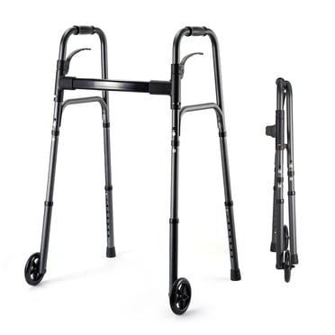 Naipo 8-Level Adjustable Height 30.4"-37.4" Folding Gunmetal Gray Standard Walker for Seniors Lightweight Aluminium Mobility Aid with Wheels 300lbs