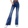 thumbnail image 2 of Mode Femme Pantalon Évasé en Denim Extensible Taille Haute Jambes Larges, 2 of 5