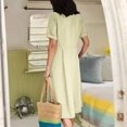 thumbnail image 4 of QUYUON Robe en Lin Femme Été Décontractée Col en V Manches Courtes Chemise Boutonnée Robes Invitée de Mariage Cocktail Fête Robe Trapèze Mini avec Poches Robe de Plage Soleil Style D-3420 Beige TTG, 4 of 8