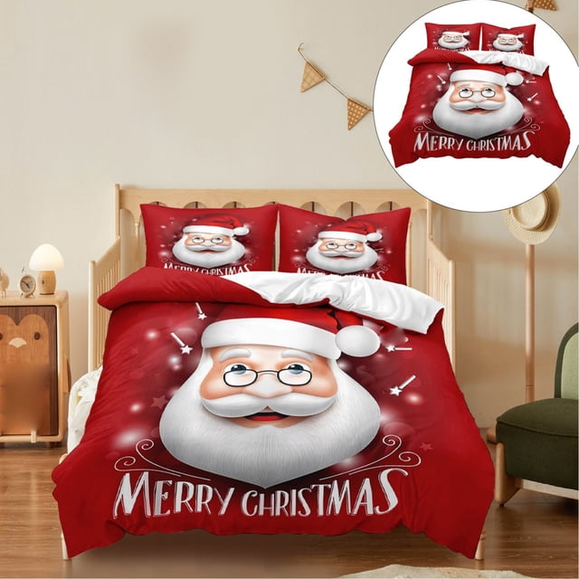 Christmas Decorations Four-Piece Set Christmas Bedding Set Santa And Pattern Duvet Cover With Pillowcase Set Size Christmas Print Duvet Cover Set four pieces beddings
