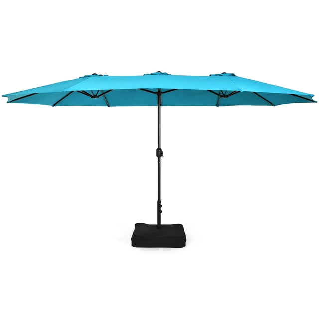 Patiojoy Parasol de Patio Double Face de 15 Pieds avec Base, Parasol de Marché Extra-Grand pour l'Extérieur, Turquoise