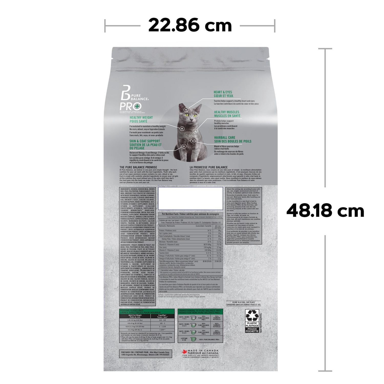 Pure Balance Pro+ Indoor Weight & Hairball Care with Chicken Brown Rice Dry Cat Food 3kg
