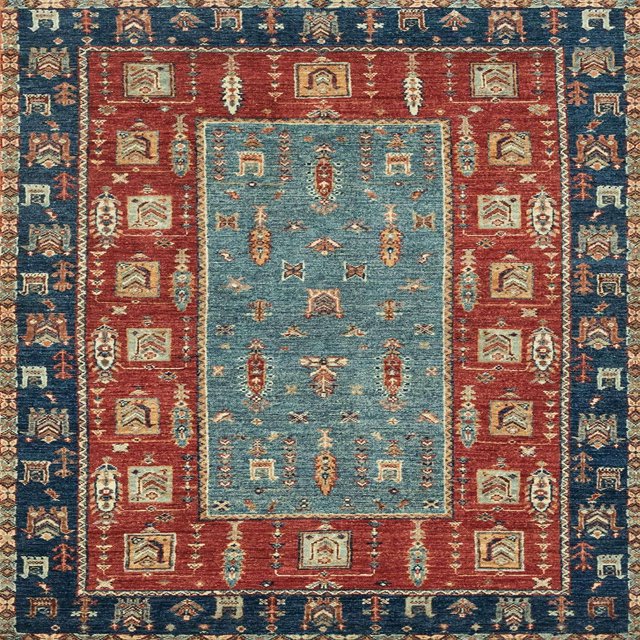 Ahgly Company Tapis d'Intérieur Carrés Abstraits Rouge Brun à Motif Animal, 8 Pieds Carré