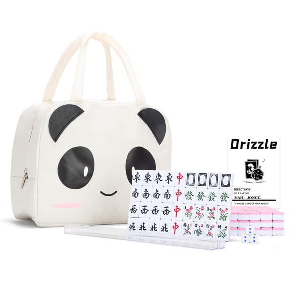 Drizzle Pink 24mm Travel Mahjong Game Set Mini Panda - 0.9" Portable 144 Tiles - 4Pcs Racks Melamine Material Mah-Jong Family Leisure Time 2.76 Pounds - æ
è¡éº»å°