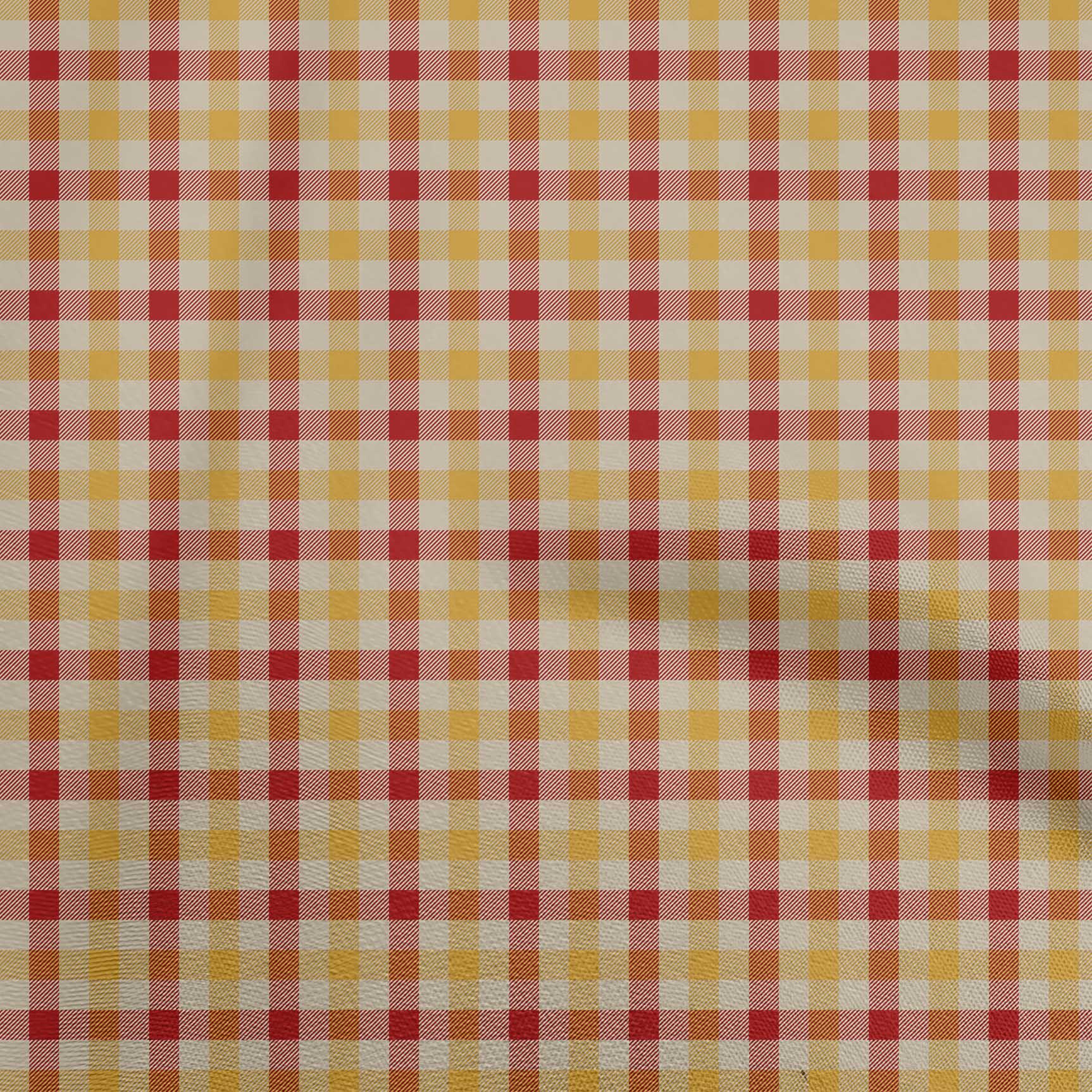oneOone Cotton Poplin Mustard Yellow Fabric Check Sewing Craft Projects Fabric Prints By Yard 42 Inch Wide