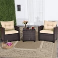 thumbnail image 2 of Giantex 3 Pieces Patio Furniture Set, PE Rattan Wicker 3 Pcs Outdoor Sofa Set w/Washable Cushion and Tempered Glass Tabletop, Conversation Furniture for Garden Poolside Balcony (Brown), 2 of 10