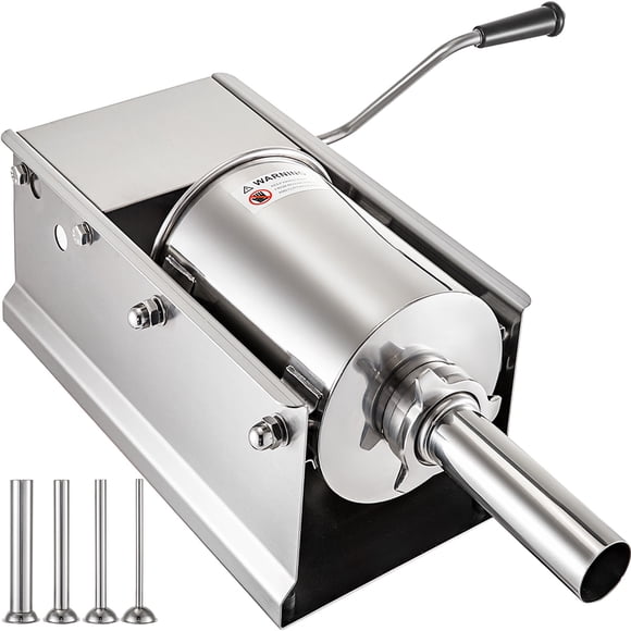 VEVOR 3 L/7 Lb Machine Commerciale Horizontale pour Garnitures de Saucisses, Remplisseur Manuel de Saucisses avec 4 Embouts de Remplissage, Machine à Garnir de Saucisses en Acier Inoxydable pour Usage Commercial et Domestique