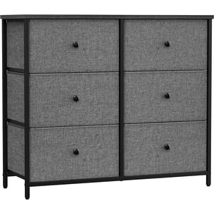 SONGMICS Dresser pour chambre, coffre de tiroirs, 6 Dressing tiroir, dressing tissu avec cadre en métal, gris et noir avec grain de bois