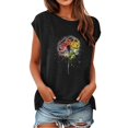 thumbnail image 1 of WEIYLL Womens Tshirt Cap Sleeve Summer Loose Fit Black Tee Sizes L, 1 of 4