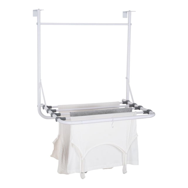 Mainstays Over-the-Door Clothes Drying Rack, Foldable Laundry Rack with 5 Rust-Resistant Metal Rods,White Powder Coating