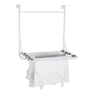 Mainstays Over-the-Door Clothes Drying Rack, Foldable Laundry Rack with 5 Rust-Resistant Metal Rods,White Powder Coating