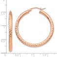 thumbnail image 3 of 14K Rose Gold Diamond Cut 3mm Round Hoop Earrings, 3 of 3