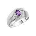 thumbnail image 3 of RYLOS Mens Rings Sterling Silver Ring 6X4MM Oval Shape Gemstone & Diamond Ring Amethyst February Birthstone Rings For Man Silver Rings, Size 9, 3 of 7