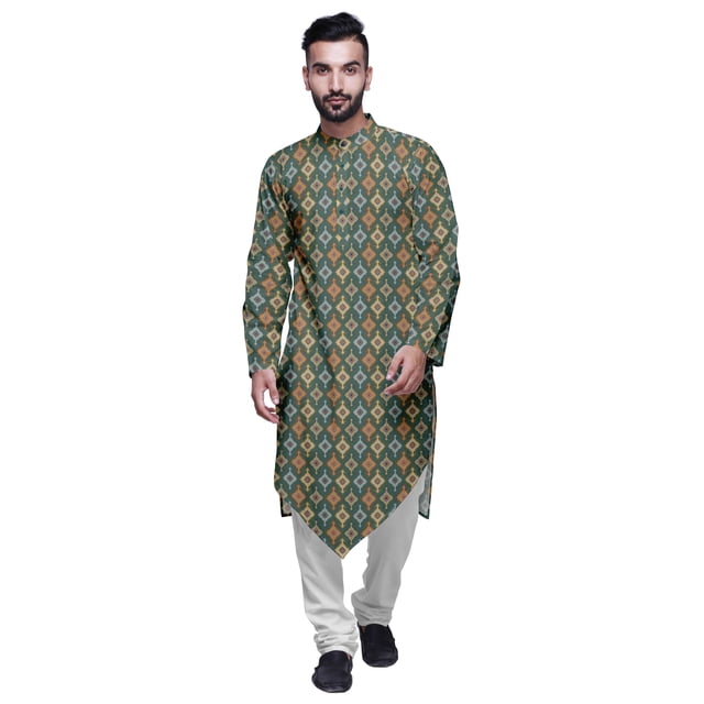 Atasi Cotton Flex Asymmetrical Long Sleeve Kurta For Men Printed Designer Kurta