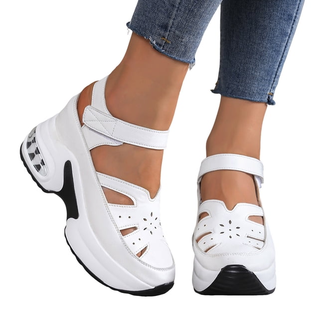 Womens Platform Wedge Gladiator Sandals Summer Fall Leather Closed Toe Hidden High Heel Fisherman Work Shoes