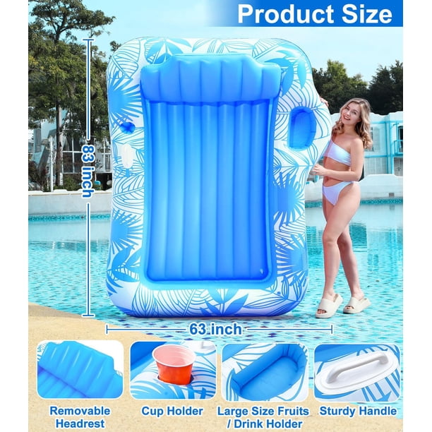 Matelas Gonflable Piscine Luxfero Pour Adulte – 160x100 Cm, Dossier Ergonomique, Porte-gobelet Et Porte-téléphone, Vinyle Résistant, Motif Tropical
