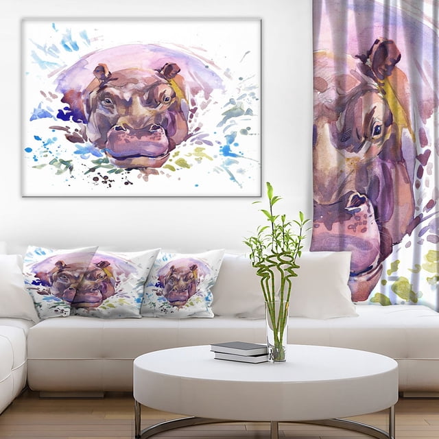 Design Art Hippopotamus Watercolor Canvas Print