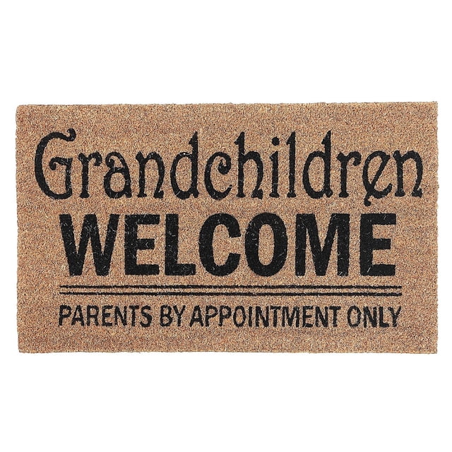 Coir Door Mat (Grandchildren Welcome Parents By Appt) with a rectangular natural brown coir surface and bold black text reading 'Grandchildren WELCOME Parents By Appointment Only', designed for indoor floor protection against dirt and slips.
