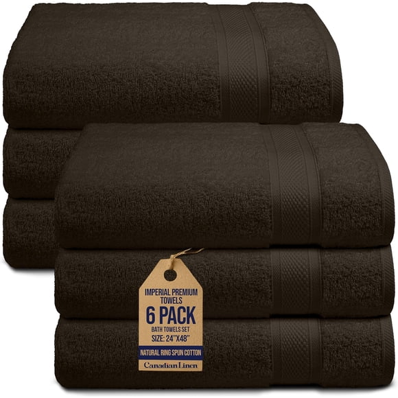 Canadian Linen Imperial Ensemble de Serviettes de Bain Moyennes, 24”x48” Lot de 6, Serviette en Coton Légère à Séchage Rapide, Douce et Absorbante pour la Maison, Motel, Salon de Beauté, Brun