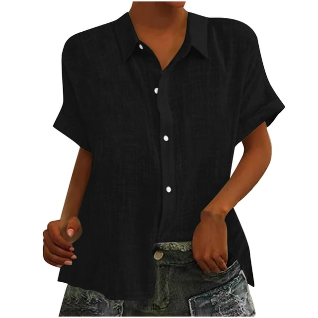 Yuyuzo Womens Button down Shirts Short Sleeve V Neck Tshirts Solid Color Office Work Tops Blouses