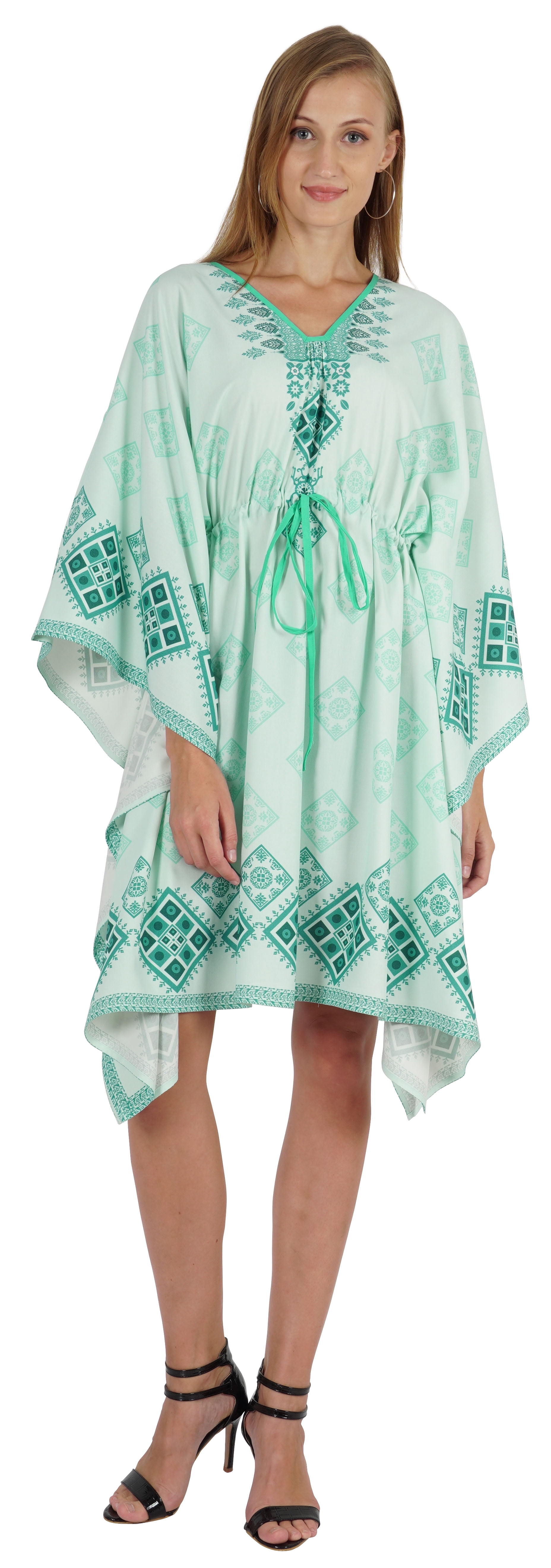 Bimba Printed Caftan Gown Maxi Robe Dress For Women Beachwear Short Swimsuit Cover Up