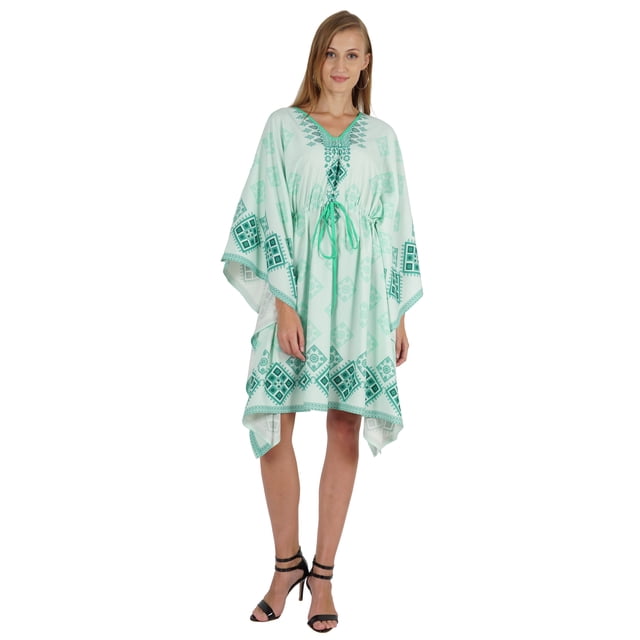 Bimba Printed Caftan Gown Maxi Robe Dress For Women Beachwear Short Swimsuit Cover Up