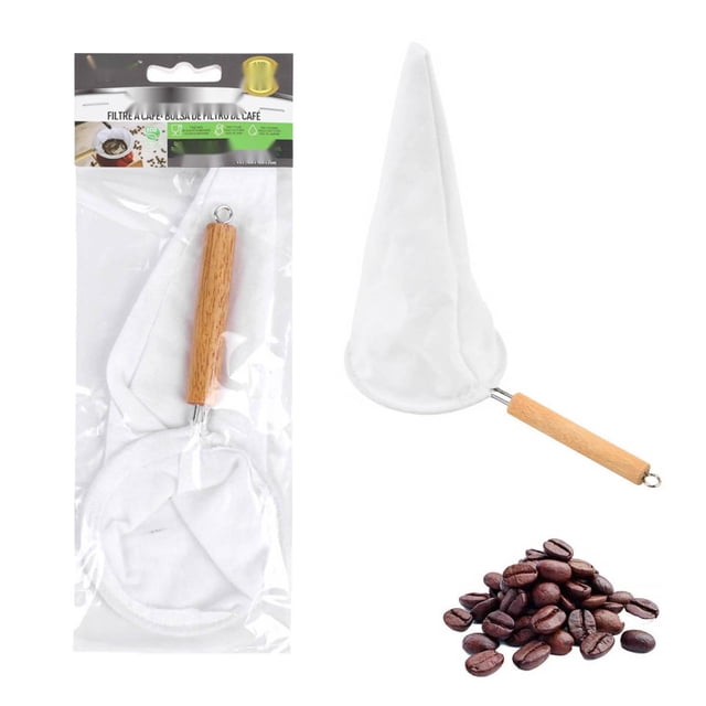 Wooden Handle Coffee Cloth Filter White 1 Piece Coffee Cloth Handle With Filter Bag Drip Coffee Brewing Pot Set
